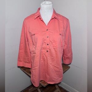 New York & Company Stretch Half Button 3/4 Sleeve Shirt